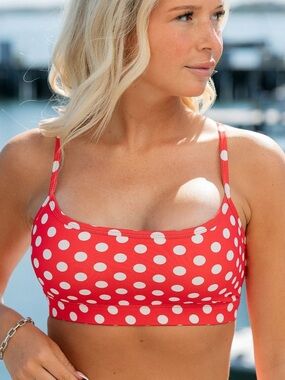 Red Polka Dot Sports Bralette with Scoop Neck